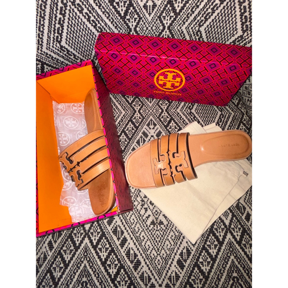 Tory Burch Ines caprine leather Cage Slide in Camello size 7.5 w/ Dust Bag + Box - Picture 4 of 8